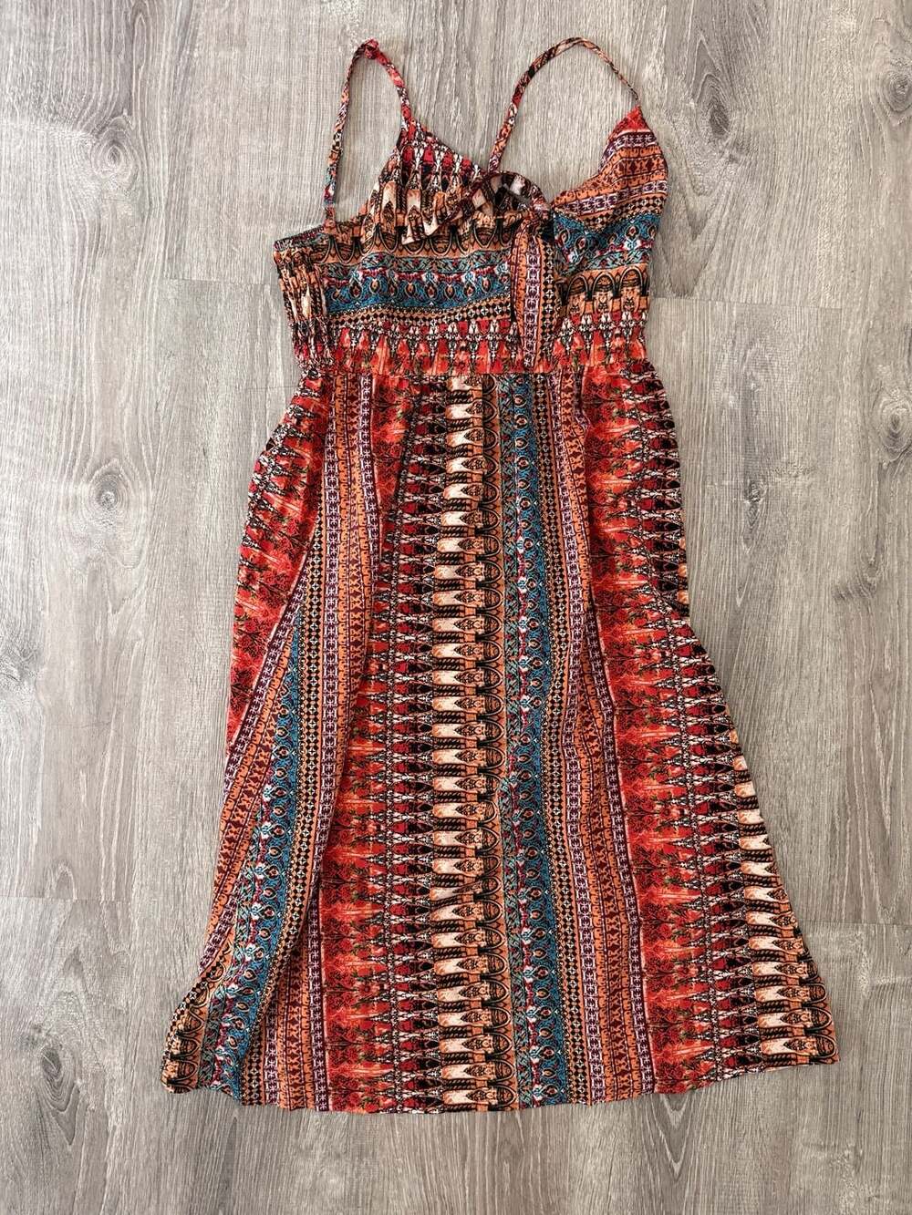 SHEIN Geo Print Tie Front Ruffle Hem Cami Dress